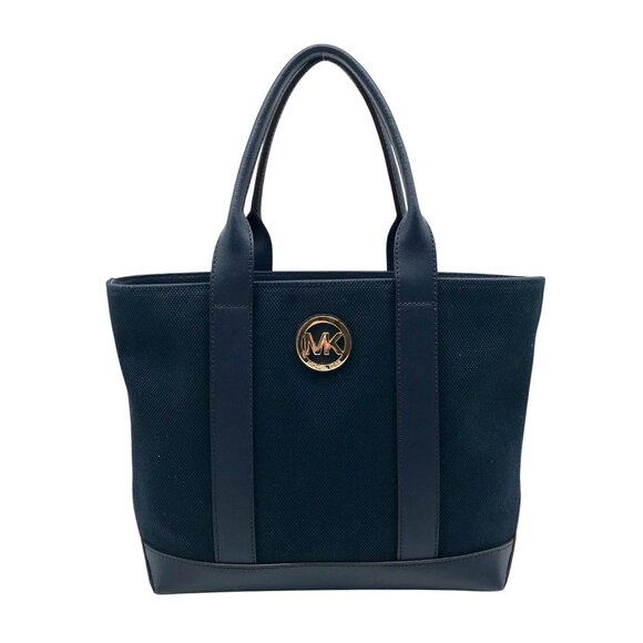 Michael Kors Navy Fulton Textured Canvas and Leather Trim Medium Tote - Picture 1 of 11
